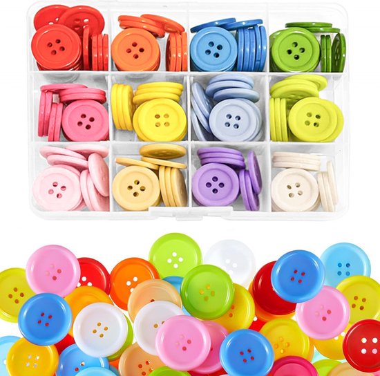180 boutons - Boutons - Colorés - 20 mm - Assortiment - Pour Coudre - Hobby - Boutons ronds avec boîte de rangement - Scrapbooking et décoration