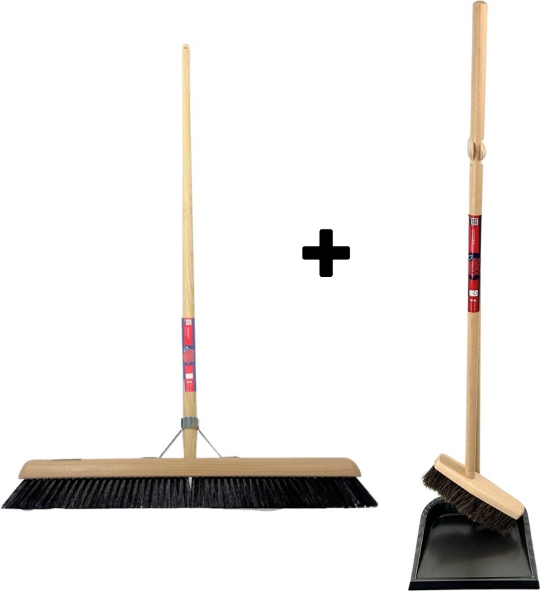 Goedkoopste Synx Tools bezem Binnenbezem 60 cm en Stoffer en blik met lange steel 97 cm - Paardenhaar / zaalveger - Classic- - Hout/Metaal