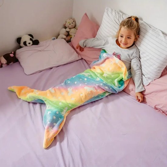 Zeemeermin Regenboog Flanellen Deken - Lichtgevende Slaapzak met Sterren en Eenhoorns - Perfect Cadeau voor Kinderen - Kerst en Feestdagen — afbeelding 2