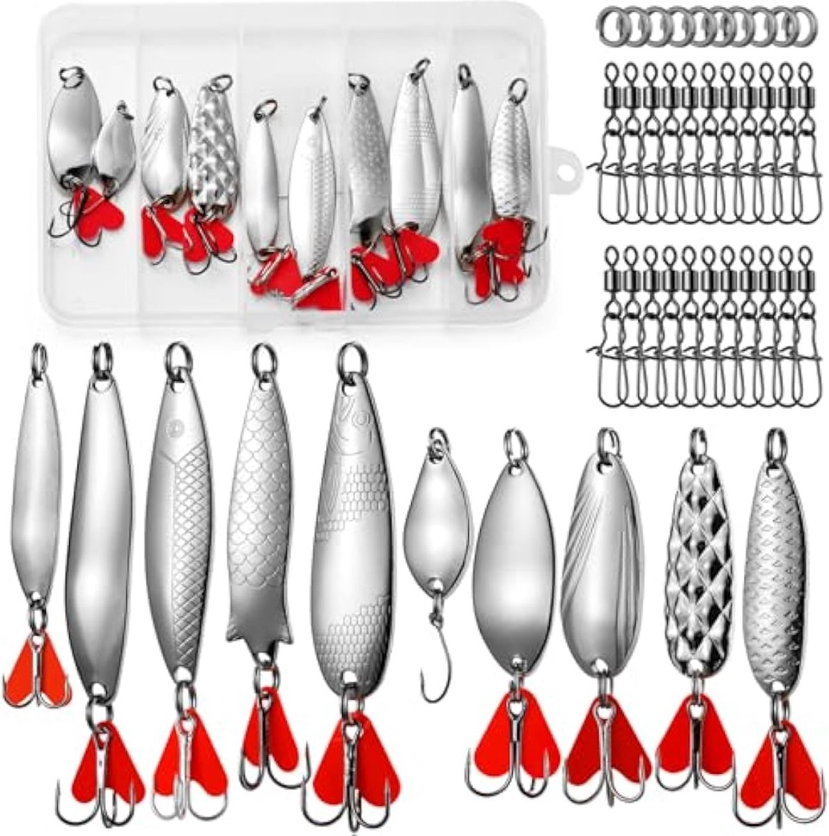 Homesy - 10 stuks visaasset, 5 g & 8 g, metalen visset, pailletten lepels forelset, zoetwater zout water visaccessoires, hoogwaardige forellepels, voor forel, baars, zalm, snoek