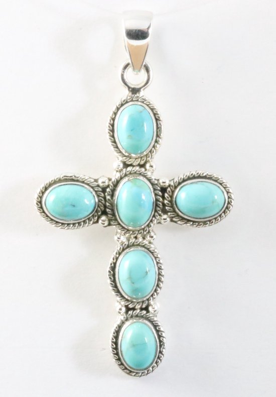 Pendentif croix en argent édité avec turquoise d'Arizona