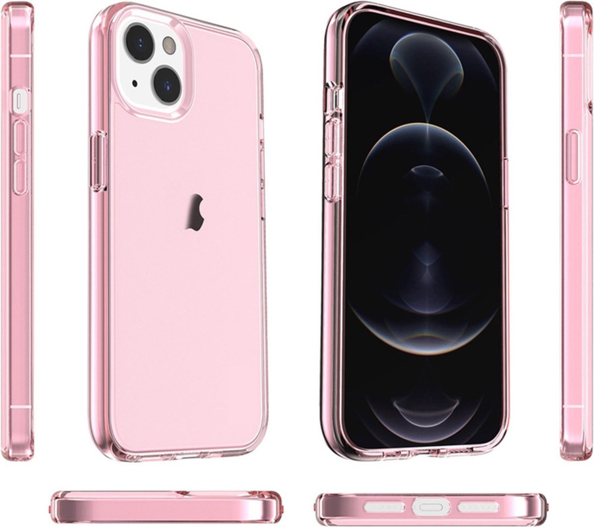 Transparant Hard-Cover Bescherm-Hoes + Screenprotector voor iPhone 15 - Roze