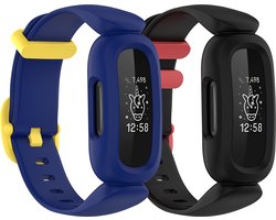 Stravo 2 Stuks Fitbit Ace 3 bandjes - Zwart/Rood & Blauw/Geel - Compatibel met Fitbit Ace 3 / Inspire 2 - Waterdichte Siliconen Vervangbandje voor Kinderen, Meisjes & Jongens