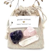 Zakje Gouden Driehoek -ruw-edelsteen-cadeau-bescherming-harmonie-rust-geluksbrenger