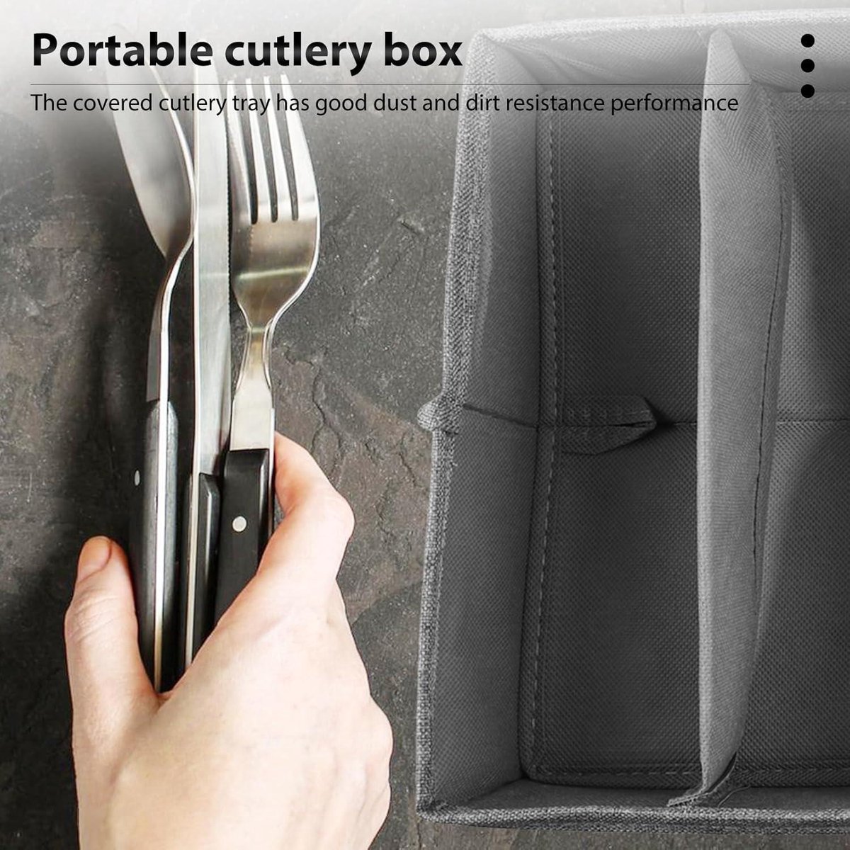 Nevolis Bestekbak laden draagbaar bestek-opslag met deksel verstelbare bestek-organizer camping luif reizen keuken 43 x 26 x 10 cm. .