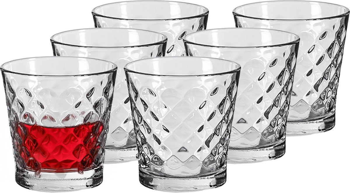 Alessandro Drinkglazen Diamante Crystal - 6x stuks - glas - 280 ml - H9 cm - waterglazen - Frisdrank - Sapglazen