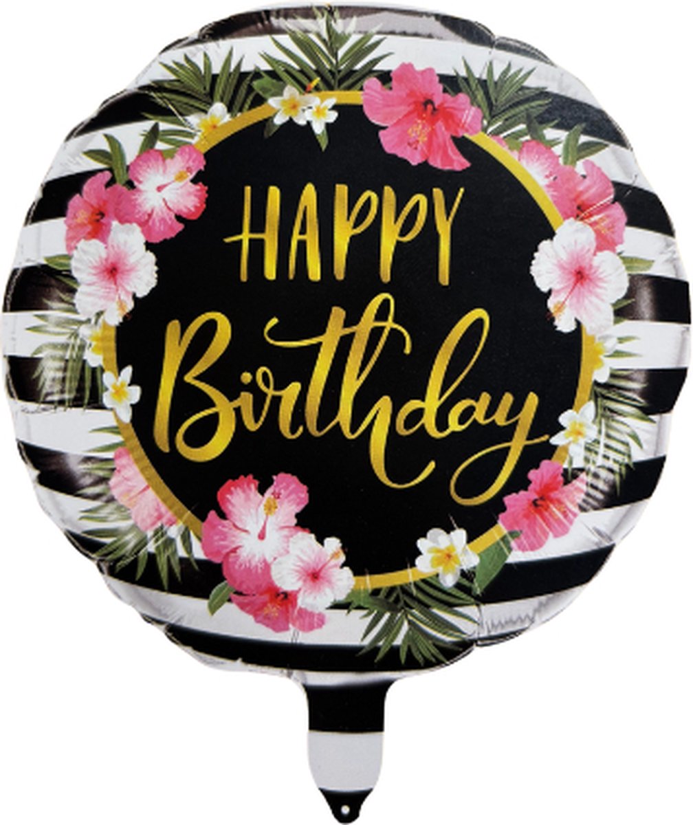 Folieballon - rond - happy birthday - 34cm - tropisch