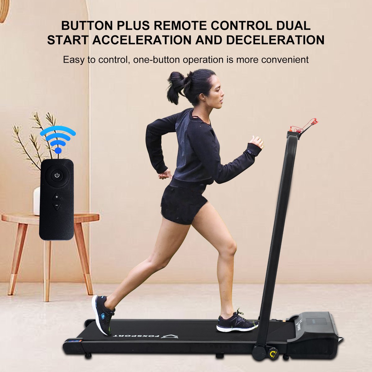 Afbeelding 3 van FOXSPORT Loopband - Dunne en lichteloopband voor thuis - Met afstandsbediening - Geen montage vereist - 1-12km/h - LCD scherm - Meerdere snelheidsstanden - Treadmill - Wandelband - Walking Pad