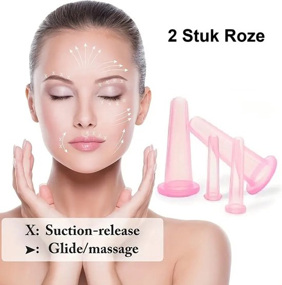 Tasses Face en Siliconen I Tasses de Massage en silicone I Massage du visage I Ventouses sous vide I 1,5 cm / 3,6 cm I 2 pièces I Rose