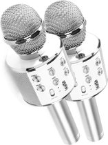 Karaokemachine voor volwassenen en kinderen, Bluetooth PA-systeem met 2 draadloze karaoke-microfoon, luidspreker met mobiele telefoonhouder/USB/TF-kaart/UX in, voor thuisfeest, vergadering, kerk, picknick, buiten/binnen