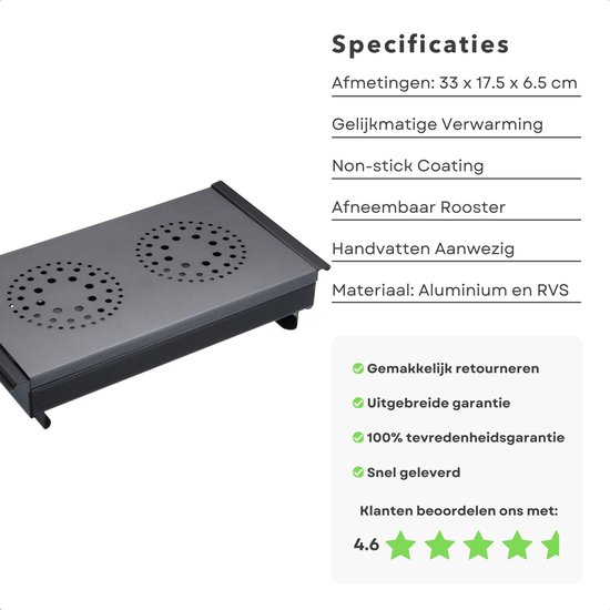 Warmhoudplaat met Waxinelichtje - Aluminium - Voedselverwarmer - Warmhoud Plaat - Warmhouder - Non-Stick Rechaud - 33x17.5 cm - Roestvrijstaal — afbeelding 3