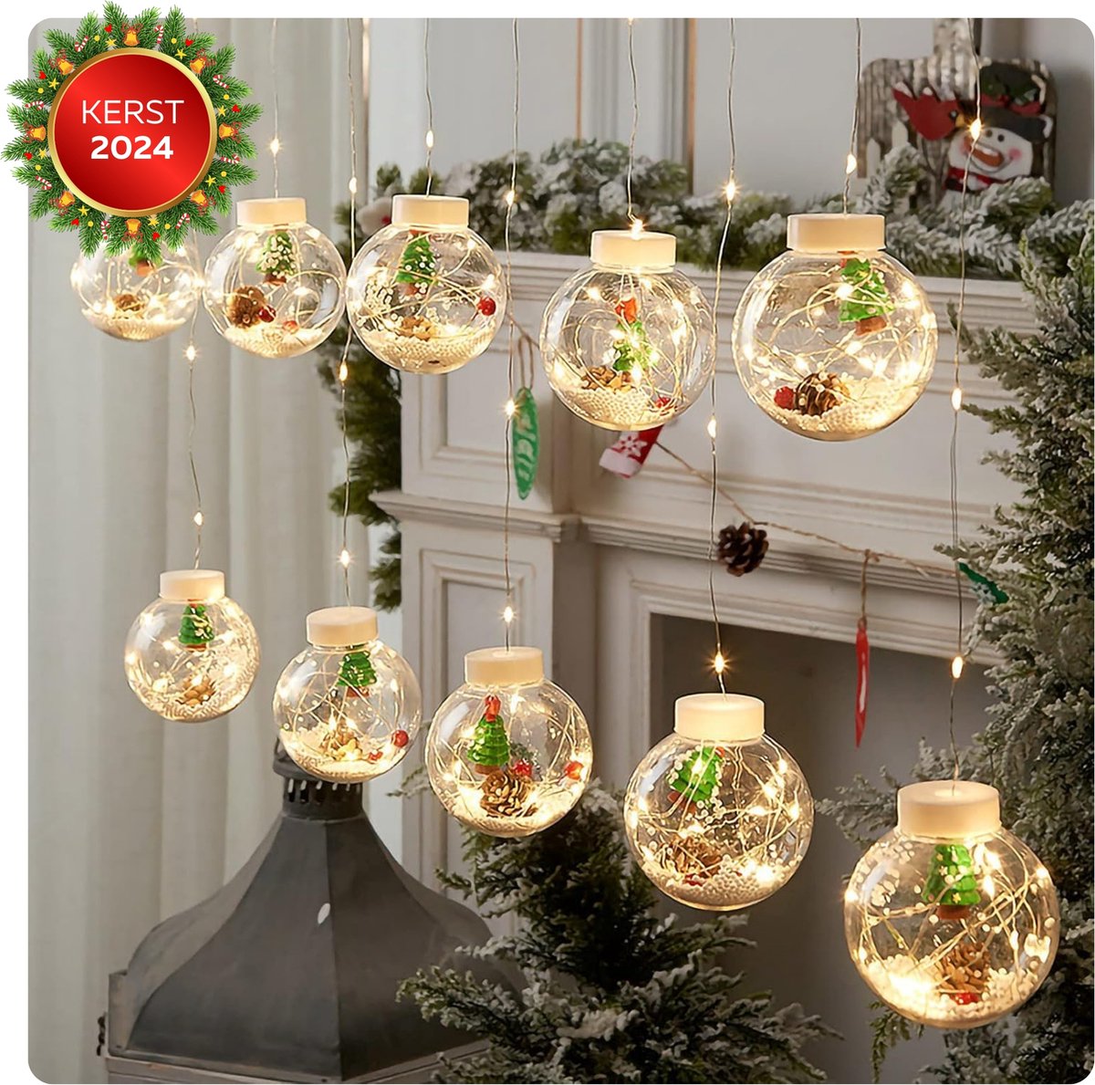 CaptainXL Kerstballen - Kerstverlichting voor Binnen – LED Verlichting - Lichtgordijn - Lichtsnoer - Kerstversiering - 10 LEDS - 3 Meter