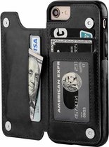 Wallet Case geschikt voor Apple iPhone 8 / 7 - zwart + gratis glazen Screenprotector