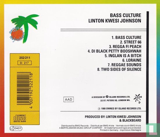 LP盤 LINTON KWESI JOHNSON / BASS CULTURE Amazon.com: Bass culture (1980) / Vinyl record [Vinyl-LP