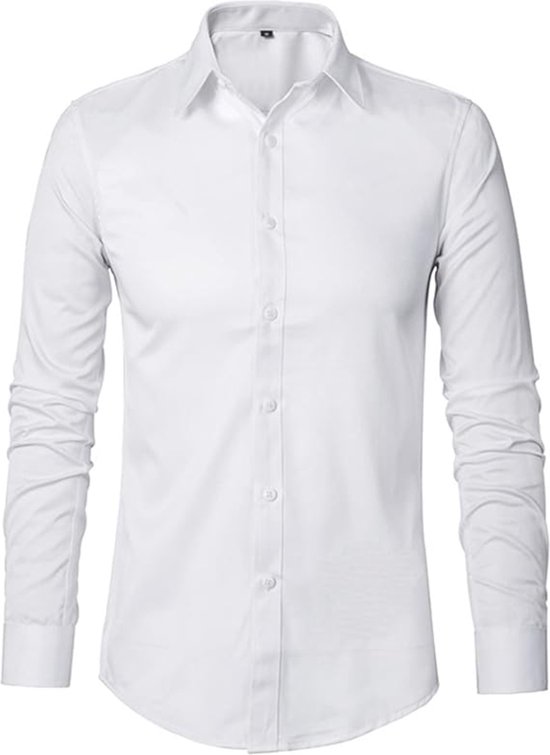 Kreukvrij Overhemd Heren - Stretch Overhemd Heren - Blouse Heren - XXL - Wit - BRILLSHIRT