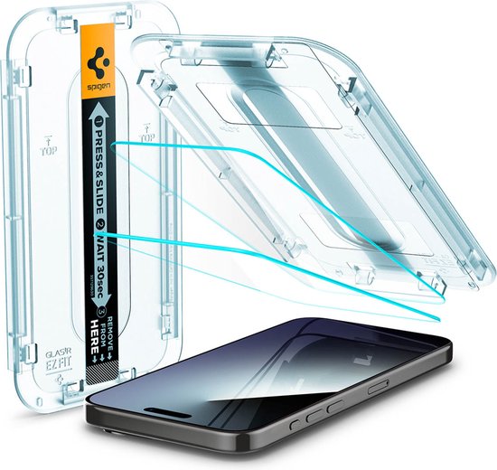 Spigen screenprotector - Geschikt Voor Apple iPhone 15 Pro - Inclusief Montage frame - 2 stuks