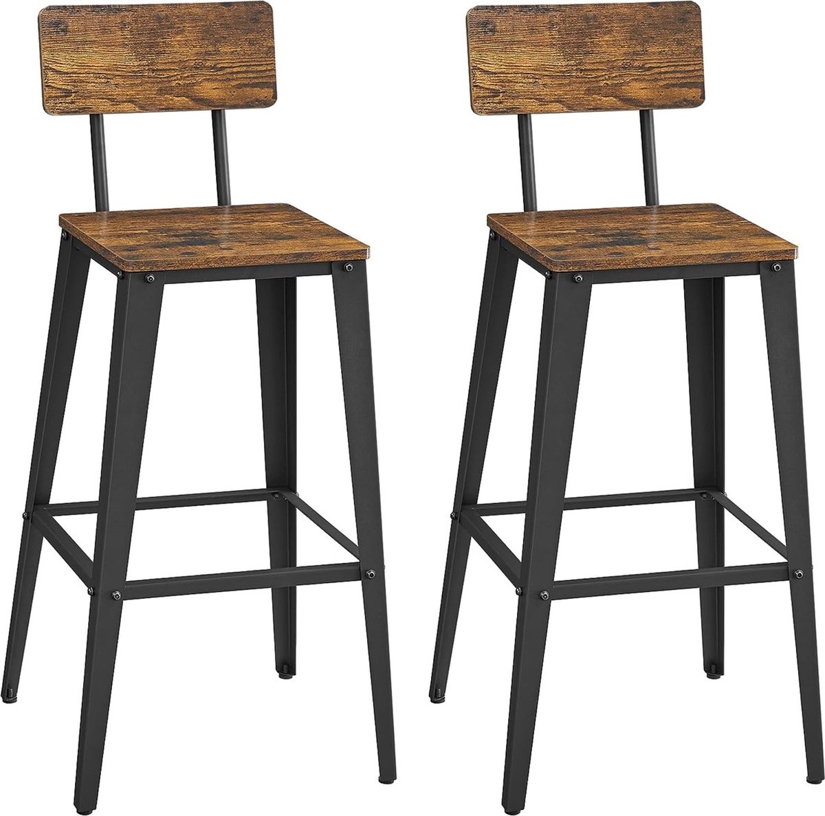 MAZAZU MIRA Home - Barkrukken set van 2 - Barstoel met rugleuning - Industrieel - Vintage - Zithoogte 74 cm