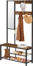 MIRA Home - Kledingrek met spiegel - Kapstok staand met 9 haken - Vintage - 36x98x185 cm