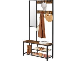 MIRA Home - Kledingrek met spiegel - Kapstok staand met 9 haken - Vintage - 36x98x185 cm