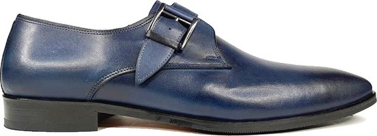 Ferro Shoes - Chaussure à boucle unique SAMUEL - Blauw - Taille 42 - Cuir véritable - Handgemaakt