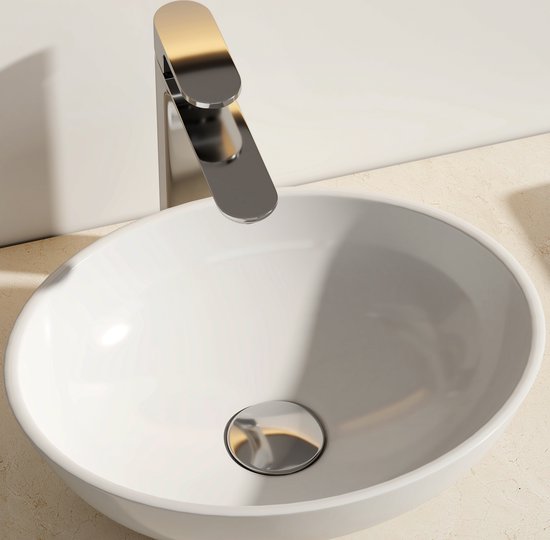 EMKE Vasque à Poser Ovale - Céramique - Wit Brillant - 41,5x33,5x13 cm - Lavabo de Salle de Bain