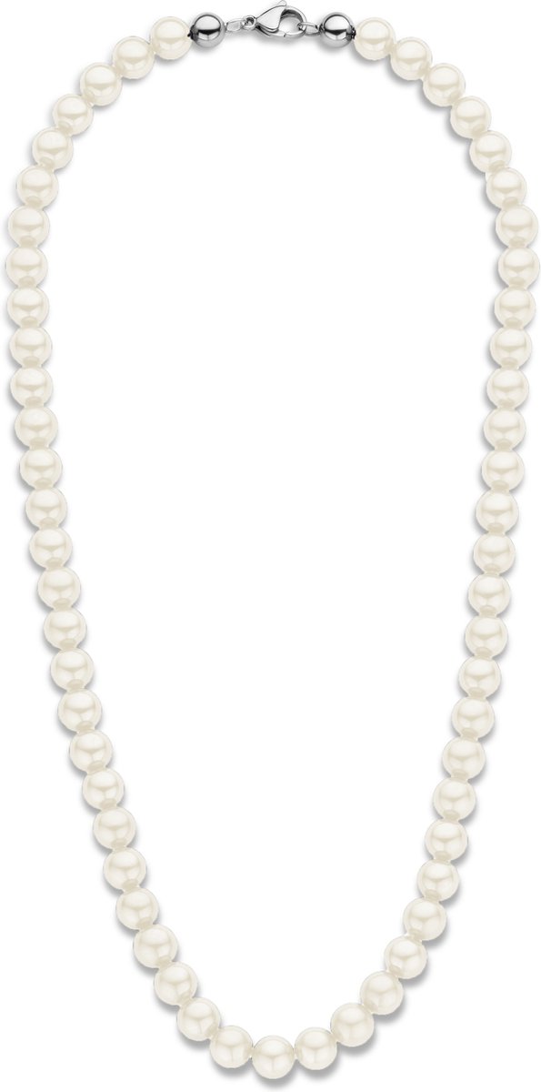 Frank 1967 7FN-0050 Witte Parelketting 8,4mm - Heren - 50cm - Staal Slot - Zilverkleurig - Cadeau voor mannen