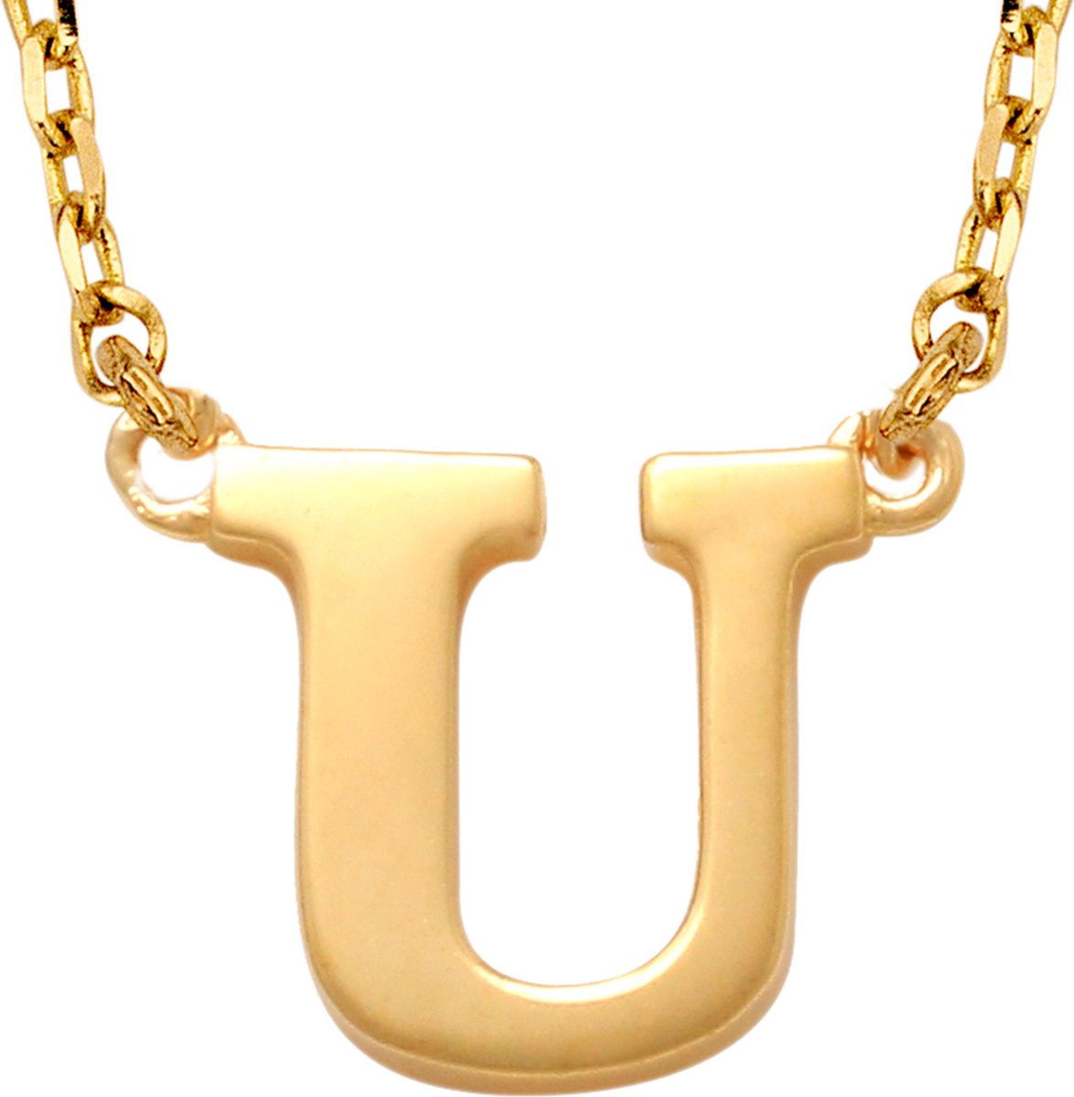 New Bling 9NBG-900U Gouden Ketting met Letter U - 6mm - Ankerschakel - 38+2,5+2,5cm - Initiaal sieraad - 14 Karaat - Goud