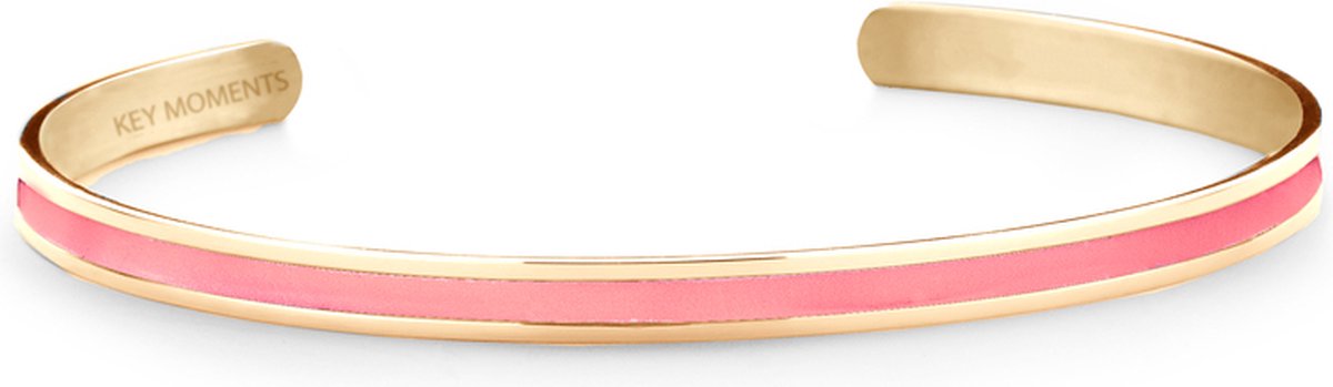 Key Moments 8KM-B00536 Stalen Open Bangle - One-size (60 x 50 x 4 mm) - Goudkleur / Roze