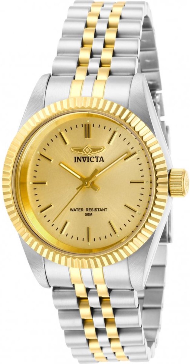 Invicta Specialty 29405 Dames Horloge - Waterdicht - Analoog - Quartz Uurwerk - Roestvrij Staal met gouden Wijzerplaat - 36mm
