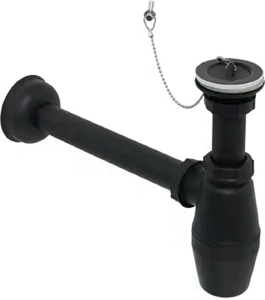 Sanivesk Zwarte Kunststof Sifon voor Wastafel - Plugbekersifon 5/4 / 32mm
