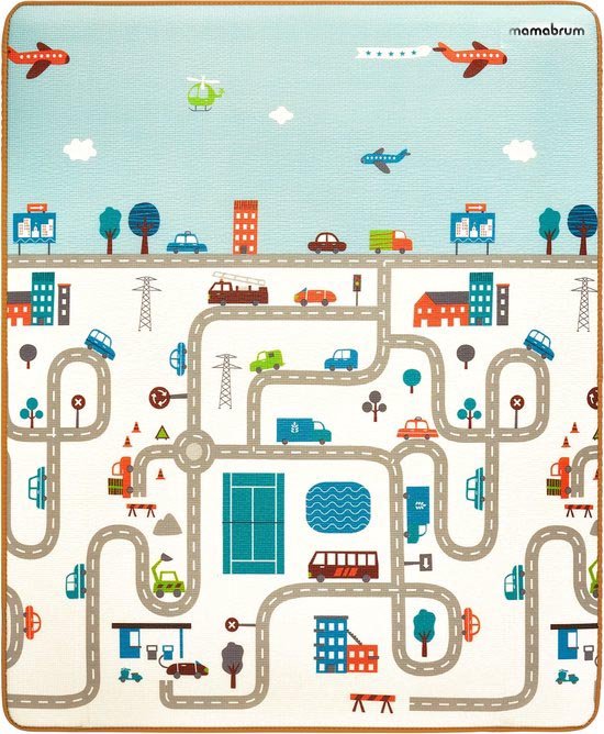 Mamabrum Speelkleed – Verkeer en Panda – Opvouwbaar – extra dik 2 cm – Speelmat – Speeltapijt – Baby – Foam – 180 x 150 cm