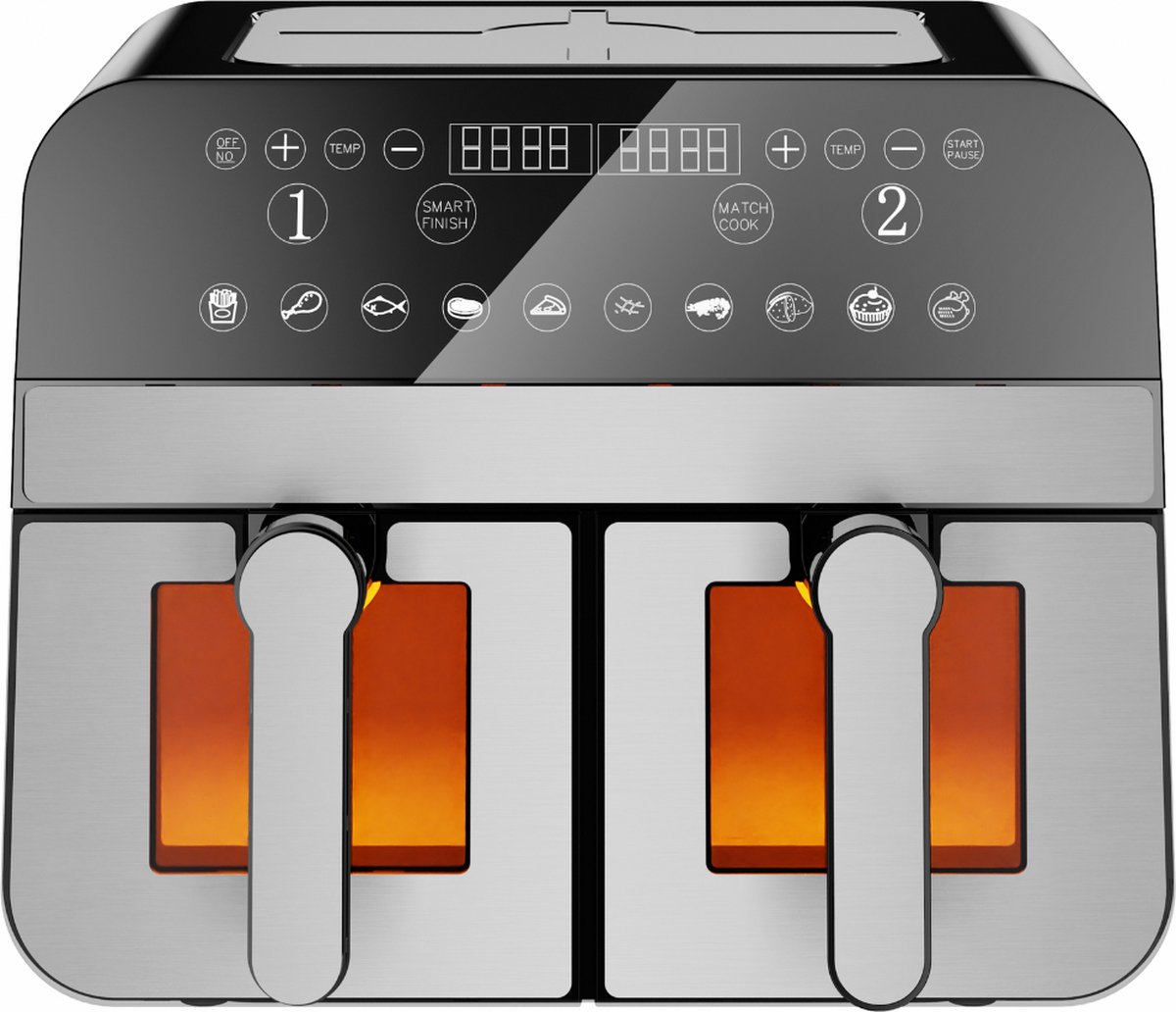 COMFY NEST – Dubbele XXL Airfryer met vensters – 9 L - Elegant Zwart/Zilver Design