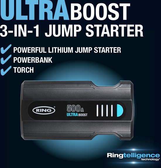 Ring Lithium Jump Starter 500A (6000mAh) Startkabels digitaal - Starthulp Voor Auto’s universeel