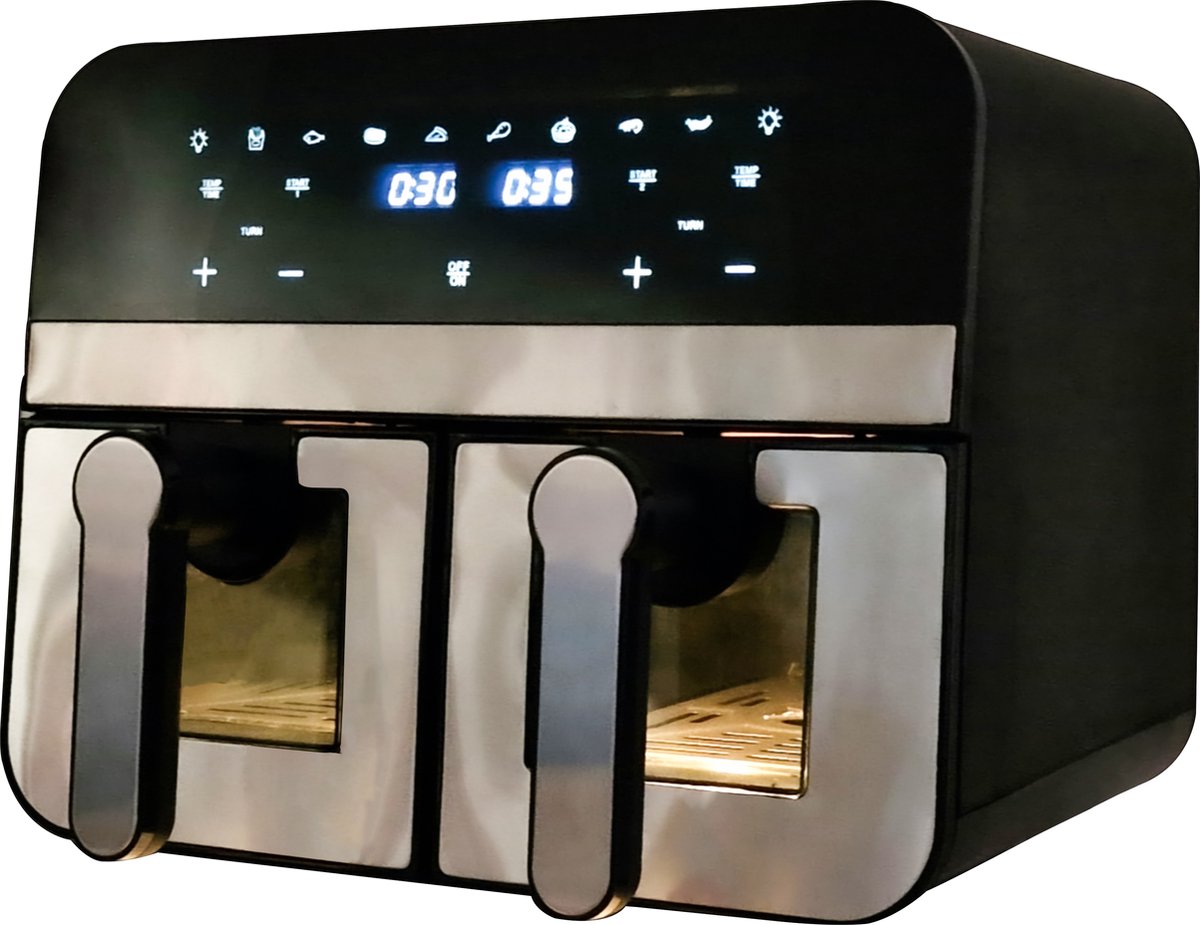 Afbeelding 2 van COMFY NEST – Dubbele XXL Airfryer met vensters – 9 L - Elegant Zwart/Zilver Design
