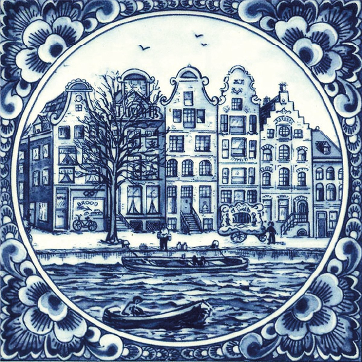 Tegelsticker Delfts Blauw met herenhuizen. Voor badkamer, keuken en toilet. Uniek design, nergens anders verkrijgbaar. Gemaakt van vinylfolie. Eenvoudig aanbrengen en verwijderen.