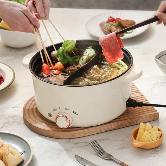 Elektrische Hotpot 6 Liter Met 1300W Verwarming - Twin Shabu Kamers, Rood/Zwart Voor 3-4 Personen