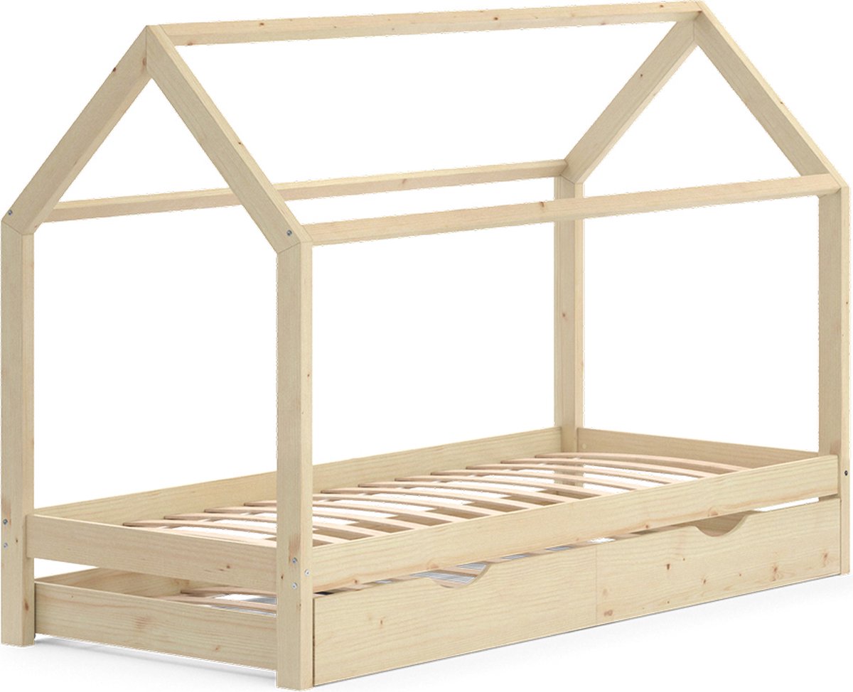 Vitalispa Wiki Huisbed – 90x200 cm met logeerbed Natuurlijk hout