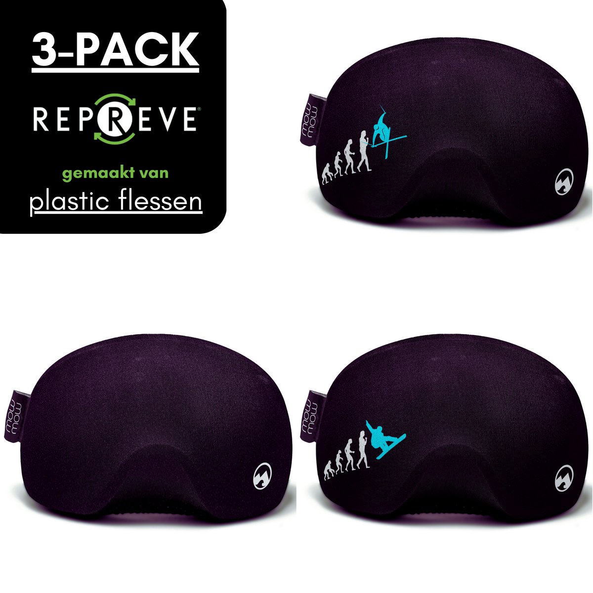 MowMow 3-pack Skibril Hoes - NIET VOOR VIZIERHELM - Cover - Beschermhoes - Goggle - Bril - Ski - Snowboard