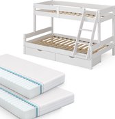 Vitalispa Lit superposé Everest, Wit, 120x200 / 80x200 cm avec 2 matelas et 2 tiroirs