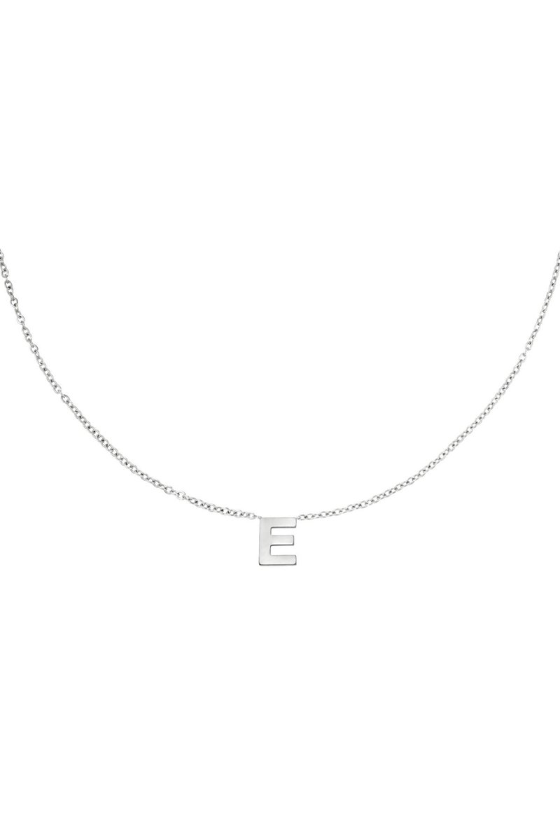 Edelstalen ketting initiaal E Zilver Stainless Steel