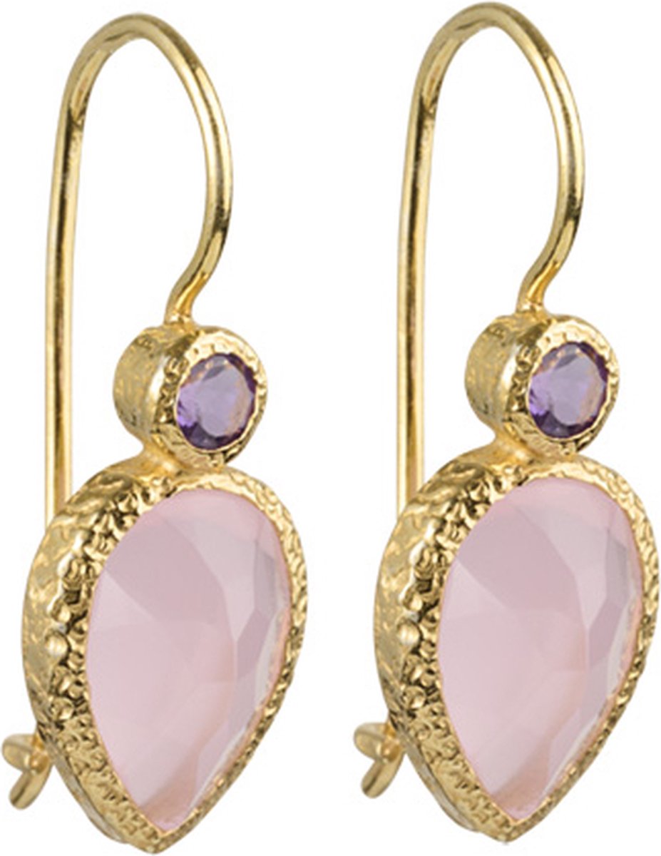 I'M ME JEWELLERY - oorbellen - roze chalcedoon edelsteen - amethist edelsteen - 24 karaats vermeil goud