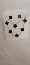 EHH BEAUTY - Klaver set - Oorbellen ,Armband , Ketting - Zwarte kleur- klaver 13 mm doorsnee - opbergzakje zwart