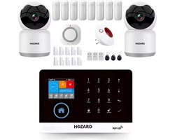 Hozard® Alarmsysteem | Met Sirene | Incl 2X HD Camera | Smart Home Beveiligingssysteem | Draadloze Sirene | Smoke Detector | Wifi Alarm | Deur/Raam Sensoren | Beweging SensorenIncl RFID Tags