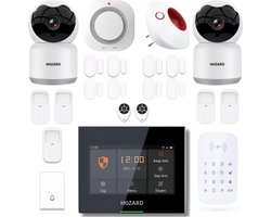 Hozard® Alarmsysteem A Plus | Bedieningspaneel | Draadloze Sirene - Smoke Detector | 2X HD Camera | Smart Home Beveiligingssysteem | Draadloos | Wifi & 4G | Touchscreen | Bel | Deur/Raam Sensoren | Beweging Sensoren
