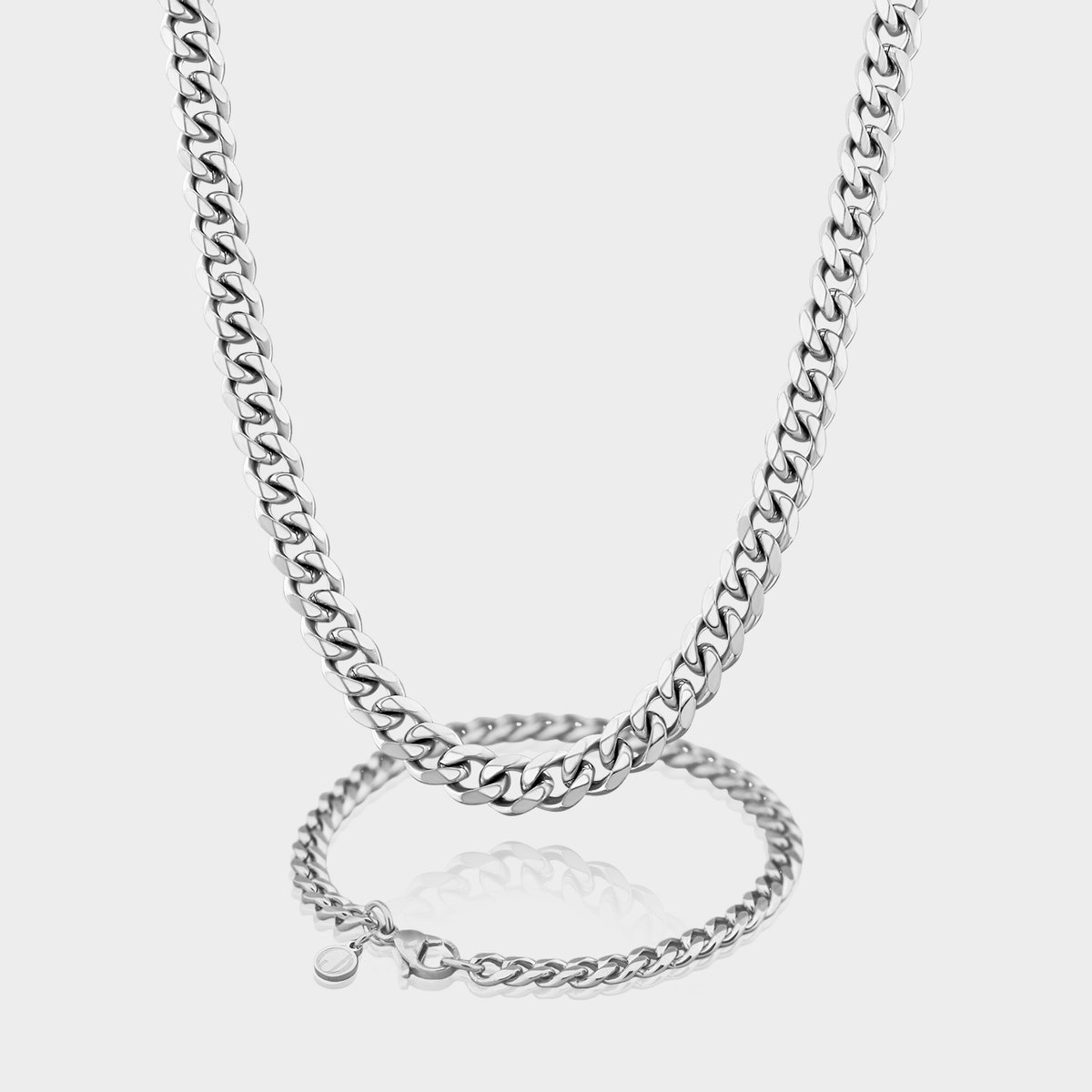 Cuban Ketting 7 mm x Cuban Armband 5 mm - Zilveren Schakelketting en Schakelarmband Heren - 50/21 cm lang - Olympus Jewelry
