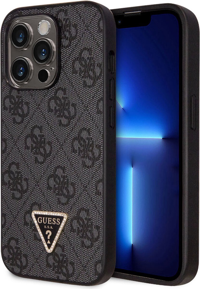 Guess 4G Logo Strass Backcase geschikt voor iPhone 14 Pro - Zwart