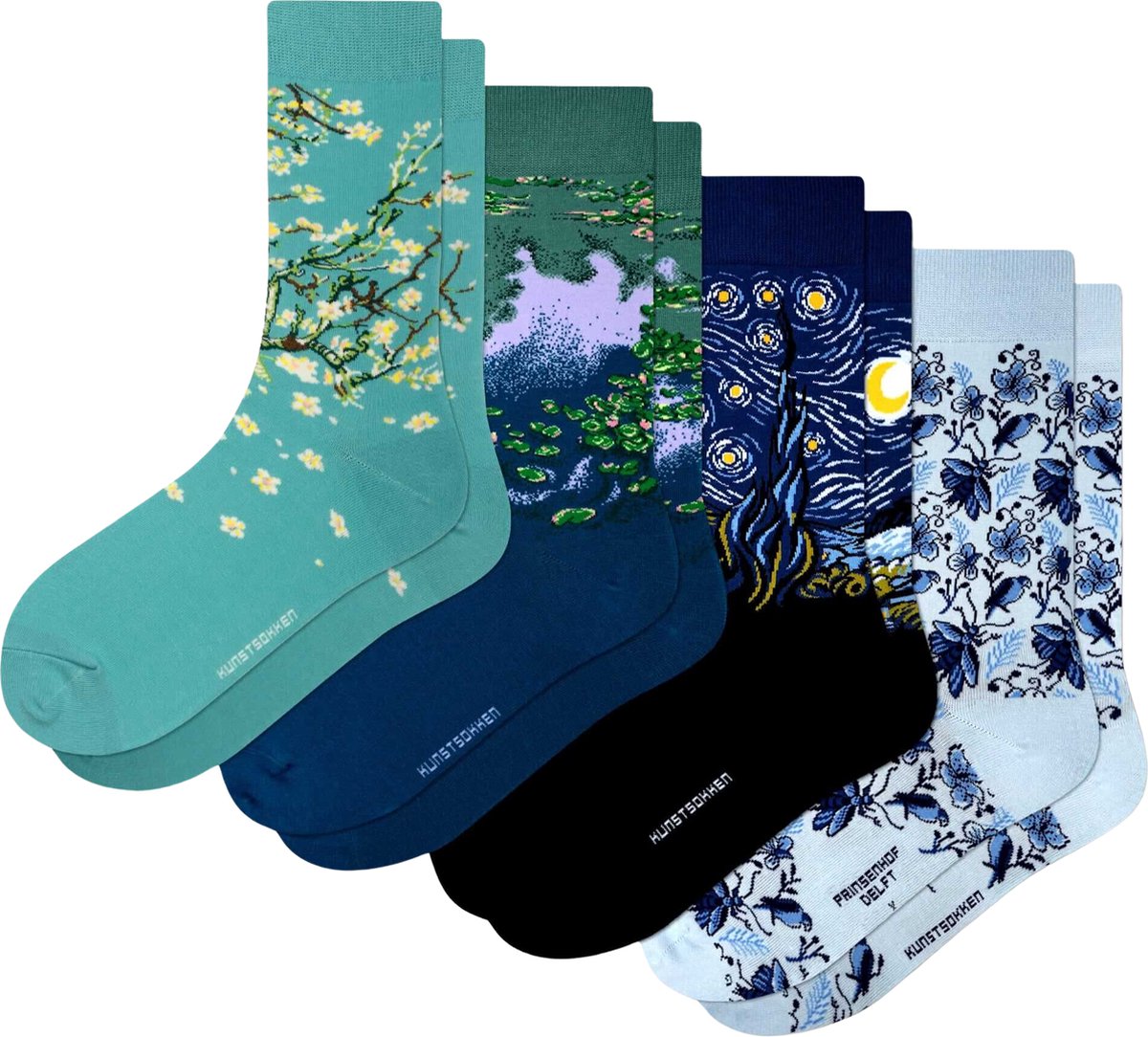 Kunst sokken - Bloemen en Harmonie 4-pack: Van Gogh, Monet - Sokken Heren 41 46 - Biologisch Katoenen Sokken - funny socks happy - Vrolijke Sokken - Grappige Sokken - Sokken Cadeau
