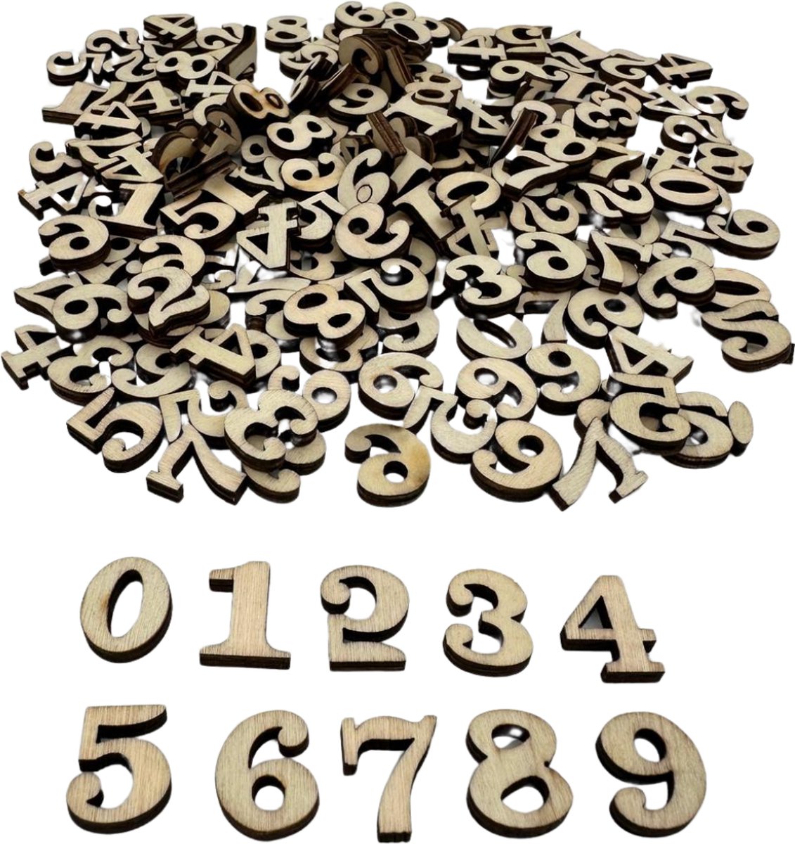 Winkrs© - Kleine houten cijfers - mix van 200 stuks getallen van 1,5 cm - voor scrapbooking, decoratie, hobby etc.
