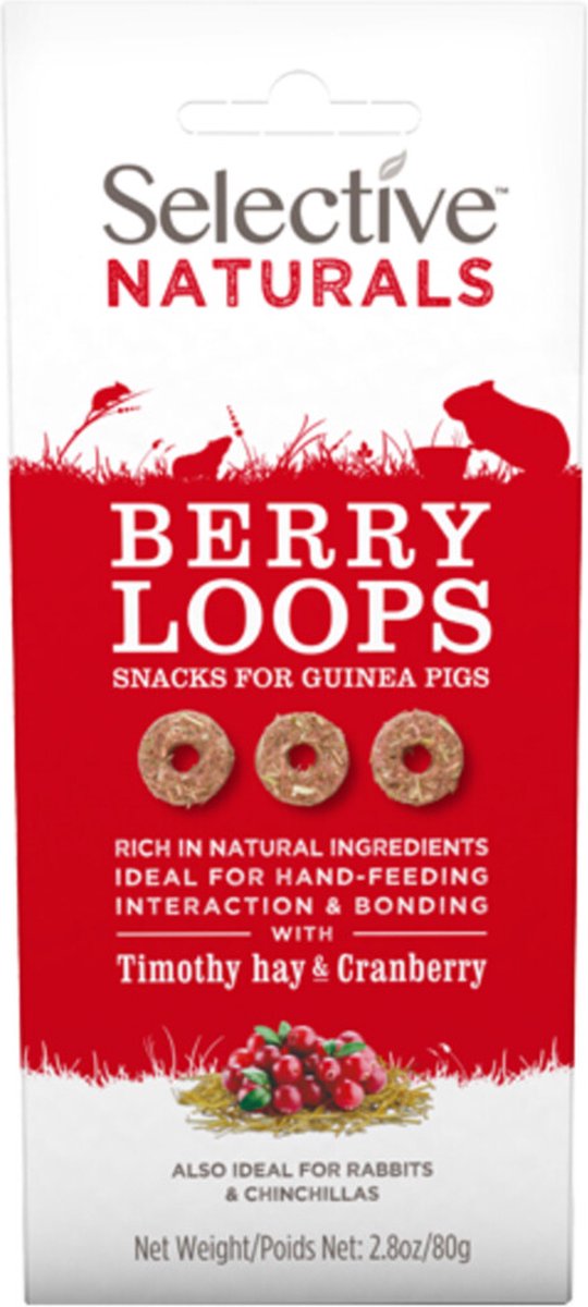 Selective naturals - Berry loops - met Timothy hooi en veenbes - snacks voor cavia's, konijnen en chinchilla's - 2 x 80gr