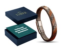 Atelier EMBER - Handgemaakte Leren Armband Heren - Inner Boldness - Zwart & Bruin RVS - 20 CM + 1,5 CM - Luxe Sieradendoos Cadeauset - Origineel Cadeau voor Mannen Verjaardag, Papa, Vriend, Vader, Opa - Geschenkset - Giftset voor Hem
